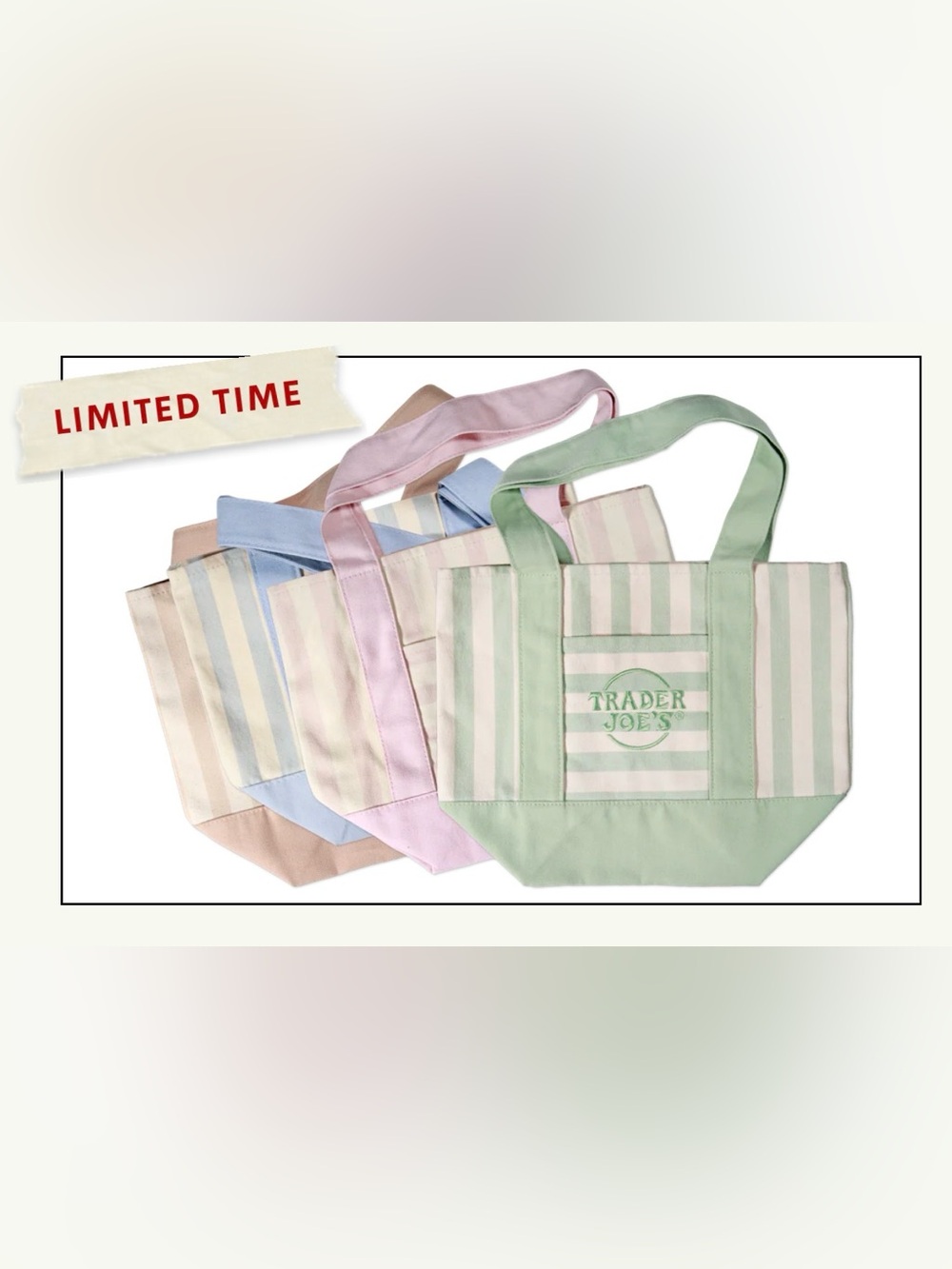 NWT Trader Joe’s Striped Mini Totes - Pastels - Set of 4